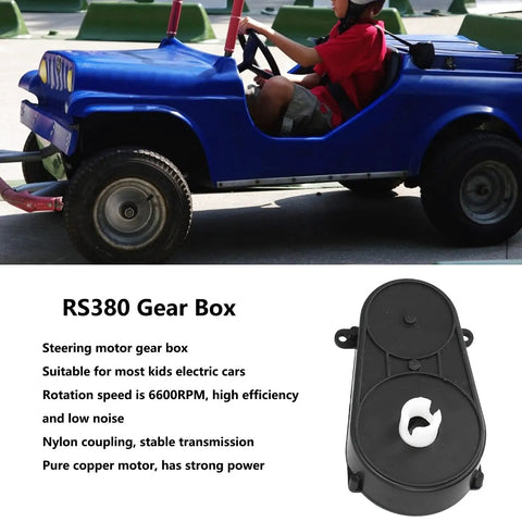 Low Noise 6600RPM Steering Gearbox Replacement For Kids Electric Cars with image of gearbox and child in electric vehicle