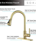 Gold Kitchen Faucet With Pull Out Sprayer, Single Handle, 3 Hole Install, Brushed Gold Stainless Steel Sink Faucet For RV Utility