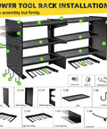 Heavy Duty Tool Wall Mount Organizer Four Tier Steel Rack With Drill Tools Holder And Hooks 400 Lbs Capacity assembled view