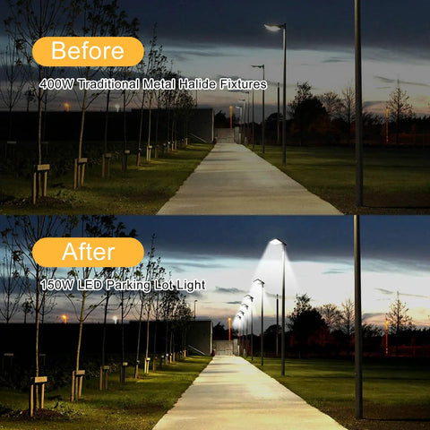 150W LED Parking Lot Light With 21,000 Lumens, 5000K Daylight White, IP65 Waterproof Outdoor Shoebox Flood Light, 100-277V, Dusk to Dawn Photocell, Adjustable Slip Fitter for Parking Lots, Roadways, and Yards
