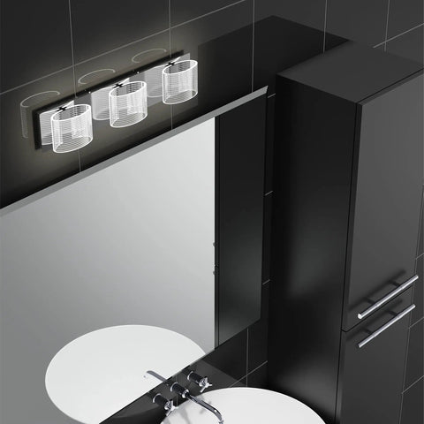Three Light LED Bathroom Vanity Fixture Over Mirror 24 Inch Chrome Finish Dimmable With Clear Acrylic Lampshades 6000K Cold White