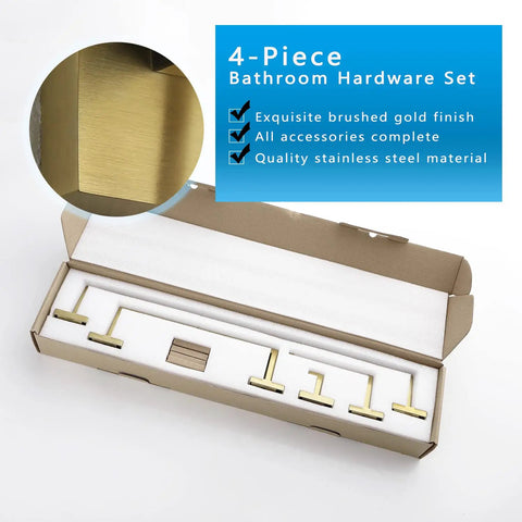 Unboxing Four Piece Brushed Gold Stainless Steel Bathroom Hardware Set Including Towel Bars Toilet Paper Holder And Cloth Hook