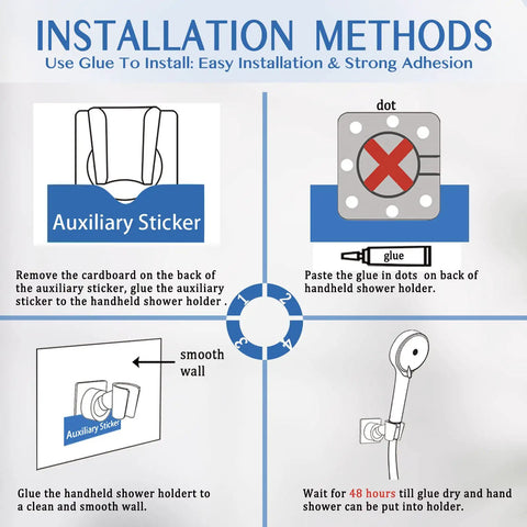 Installation guide for Adjustable Brass Shower Head Holder Bracket For Wall Mount 360 Degree Rotation No Drill Glue Install