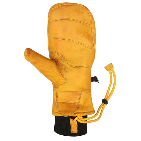 Tan large leather winter mittens for men, ultra warm premium leather cold weather gear, windproof, abrasion resistant, skiing snowboarding
