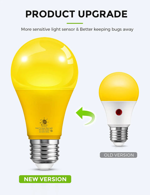 Comparison of new and old versions of Dusk To Dawn Outdoor A19 Photocell Sensor LED Bulbs 9W 60 Watt Equivalent Daylight 5000K 900 Lumens