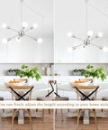 Six Light Brushed Nickel Sputnik Ceiling Fixture Semi Flush Mount Chandelier Mid Century Modern For Living Room Dining Room