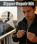 Man using Zipper Repair Kit 15-Piece Set With Three Sizes Detachable Pulls Quick Install No Sewing Needed For Jackets Luggage Bags Universal Zip Heads Replacement on jacket zipper