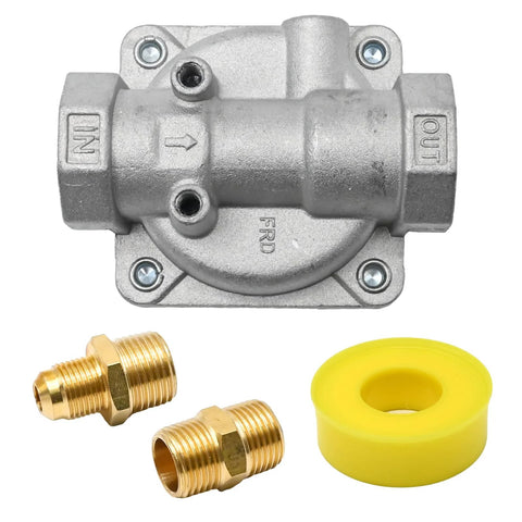 Saihisday 1/2-inch gas pressure regulator with two brass 1/2-inch NPT adapters and yellow gasket