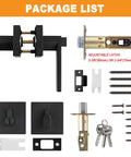 Matte Black Front Door Lock Set Heavy Duty Handle Set With Single Cylinder Deadbolt package components.