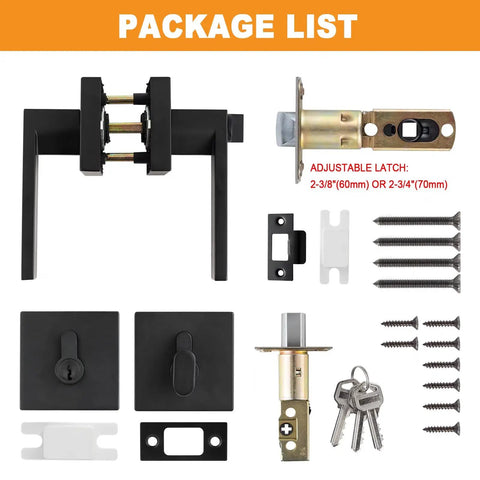 Matte Black Front Door Lock Set Heavy Duty Handle Set With Single Cylinder Deadbolt package components.