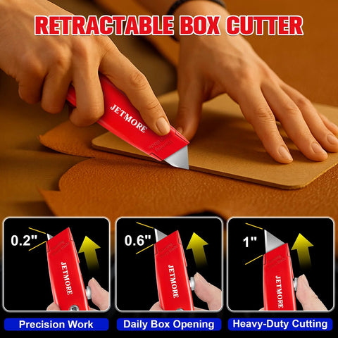 Jetmore red retractable box cutter (2-pack) with metal handle and spare blades