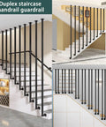 Interior Wrought Iron Stair Handrails With Rust Resistant Nano Coating And Secure Safety Grab Bars For Modern Duplex Homes Solid Square Pipe Balusters in various staircase angles.