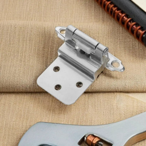 Four Pack Adjustable Self-Closing Cabinet Door Hinges, Flush-Mount Hidden Hinge in solid iron on beige fabric background
