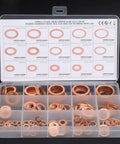 Solid 150 Pack Red Copper Gasket Washers M5 To M22 Perfect For Car Sealing Jobs Oil Water Fuel Hydraulic Connections That Keep You From Leaking Or Stressing No More Drips Just Quality Seals That Last! copper washer set in case, assorted sizes