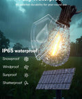 50Ft Solar String Lights Outdoor Dimmable Patio Lights With Remote USB Port 18 Plus 1 LED Bulbs in rain with solar panel
