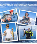 Anglers holding fish with diverse lures from Ultimate Pro Grade Fishing Lures And Accessories Kit in open water settings.