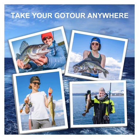 Anglers holding fish with diverse lures from Ultimate Pro Grade Fishing Lures And Accessories Kit in open water settings.
