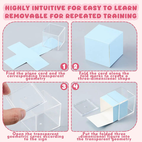 Hands On Geometry Kit With 12 Geometric Solids And 12 Folding Nets, Multicolored 3D Shapes And 2D Folding Cards for easy model assembly