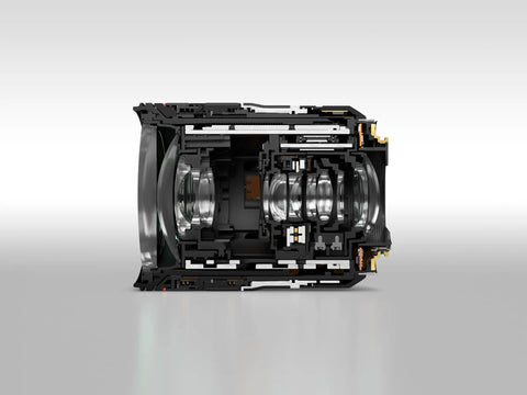 Cross-section of RF 24-105mm F4 L IS USM Zoom Lens for EOS R Series Mirrorless Cameras showing optical elements and construction