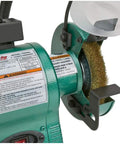 Heavy Duty 6 Inch Bench Grinder With Built In Work Light And Coolant Tray Boasts Hella Sturdy 1 3 HP Motor Delivers close-up of wire brush