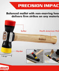 All In One Laminate Flooring Tools Kit with heavy duty mallet, North American hickory handle, and dual-sided rubber head.