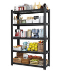 72 Inch 5 Tier Metal Wire Shelving Unit Heavy Duty Garage Storage Rack 2000 Lbs Max Capacity with kitchen appliances and fruits.