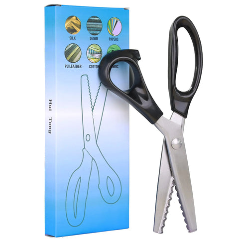 Heavy Duty Pinking Shears with Serrated and Scalloped Blades in 3mm 5mm and 7mm for Fabric Zigzag Cut Scissors for Denim Leather Silk Hand Sharpened by Pro Grade Craftsmen, black handle