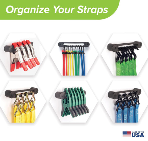 Hook Rail Strap Organizer 2 Pack For Easy Tie Downs Ratchet And Bungee Cord Storage in Garage Workshop Home Or Enclosed Trailer