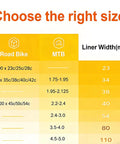 Size chart for Two Pack Bike Tire Liners With Self Adhesive Puncture Proof TPU Tube Protectors 40mm Thick Shields Inner Tubes