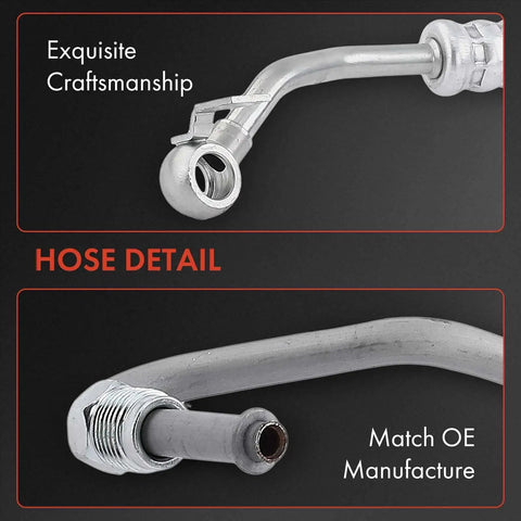 Close-up of Power Steering Pressure Hose Line Assembly For Ram 2500 3500 4500 5500 2013 2018 6.7L with O Ring and Washer.