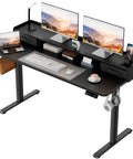 Electric Standing Desk With Two Drawers And Monitor Shelf Adjustable Height Sit Stand Desk With Splice Board Quick Install For Home Office Black 48 Inch Easy Setup Game Changing Organization For Your Workspace featuring monitors and accessories