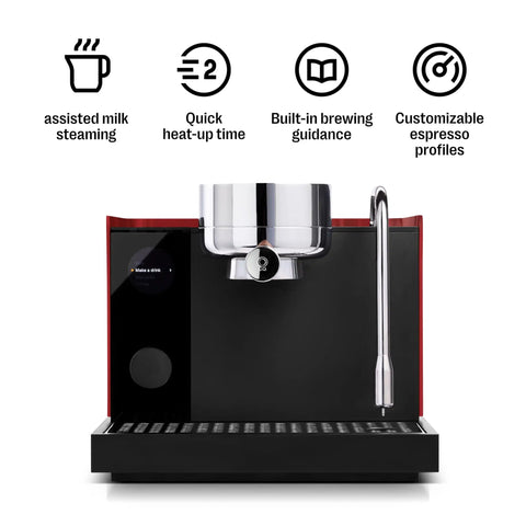 Premium Home Espresso Machine Featuring Smart Pressure Profiling And Instant Shot Feedback For Consistent Pulses And Expert Temp Control, front view with milk frother.
