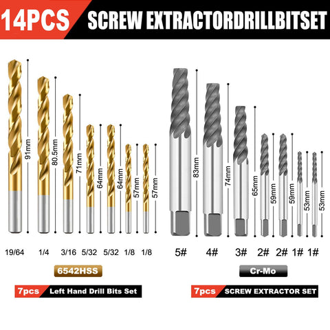 14 Piece Heavy Duty Screw Extractor Set With Left Hand Drill Bits For Stripped Screws Damaged Bolts And Rusted Fasteners