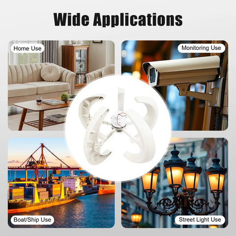 Wide applications of Five Blade Lantern Style Vertical Wind Turbine Generator 600W 12V for home, monitoring, boat, street use.