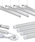 8 Pack 8FT LED Shop Lights 100W Each, 6000K White, 15000LM Insanely Bright Lighting For Garage, with plug and linkable design shown