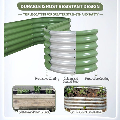Galvanized Raised Garden Bed Kit 4x2x1.4 Ft Oval Steel Outdoor Planter with protective coating and rust-resistant design.