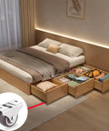 8 Pack 1 Inch Low Profile Rigid Non Swivel Caster Wheels With Metal Top Plate Rubber For Furniture And Cabinets Brown Each Wheel Supports Up To 18 Lbs 25mm Diameter 13mm Wide Top Plate 42x20.5mm With 4mm Mounting Holes, shown on storage drawers under bed