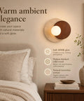 Travertine Wall Sconce Hardwired Glass Globe Wood Modern Japandi Wabi Sabi with walnut and travertine textures