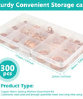 300Pcs Copper Flat Washers Sealing Washers Kit In 12 Sizes, Metric Crush Washers Set in transparent storage case