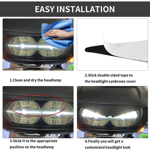 Installation steps for Headlight Eyebrow Eyelid Upper Trim Bezel Cover For Road Glide 2015 Up Matte Black Visor Decoration Sticker