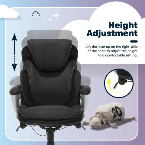 Ergonomic Office Chair With Dynamic Lumbar Support, All Day Comfort, height adjustable, black bonded leather, front view