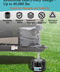 Heavy Duty 6 Inch Trailer Jack Blocks 4 Pack in black supporting a trailer, designed for stability up to 40,000 lbs.