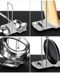 Heavy Duty Stainless Steel Pot Lid Holder And Integrated Spoon Rest Multipurpose Kitchen Utensil Caddy with spatula and pan