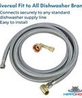 Universal Dishwasher Water Supply Hose Kit 10 Ft Braided Stainless Steel Line With Three Eighths Inch Compression Fittings Elbow