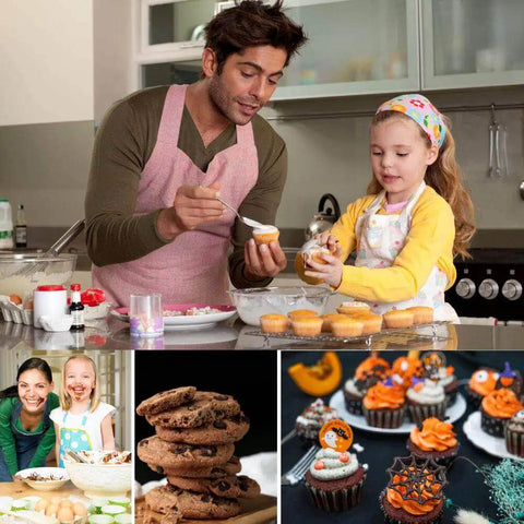 Father and daughter baking with a Two Tablespoon Cookie Dough Scoop for baking size 40, showcasing fun kitchen moments.