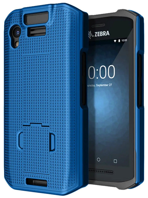 Sweet Kickstand Hard Shell Case And Rotating Belt Holster Bundle For Portable Scanners featuring a blue textured hard shell design.