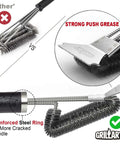 Comparison of Grill Boss Heavy Duty 18 Inch Stainless Steel Grill Brush And Scraper with a standard grill brush, showing strong push grease feature