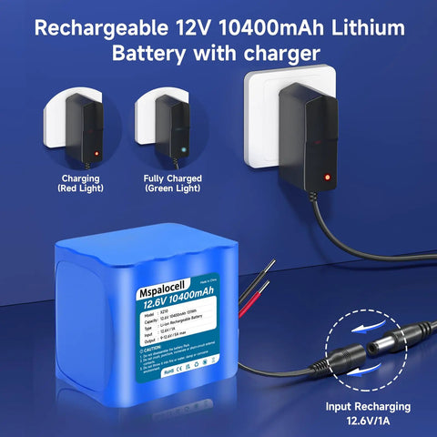 High Capacity 12V Li Ion Battery Pack With Charger And Bare Leads For RC Cars Boats And Robots, Plus LED Light Strips