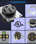 Heavy Duty 14-50R Outlet 120 240 Volt 50A Four-Prong Receptacle For RVs EVs Dryers Welders Ovens Stoves Plasma Cutters And Ranges UL Listed Industrial Grade Power Connection with detailed features