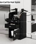 Mobile Salon Station On Wheels For Hair Stylists And Barbers Sleek Black Trolley Cart With Swivel Casters Pro Grade Organizer